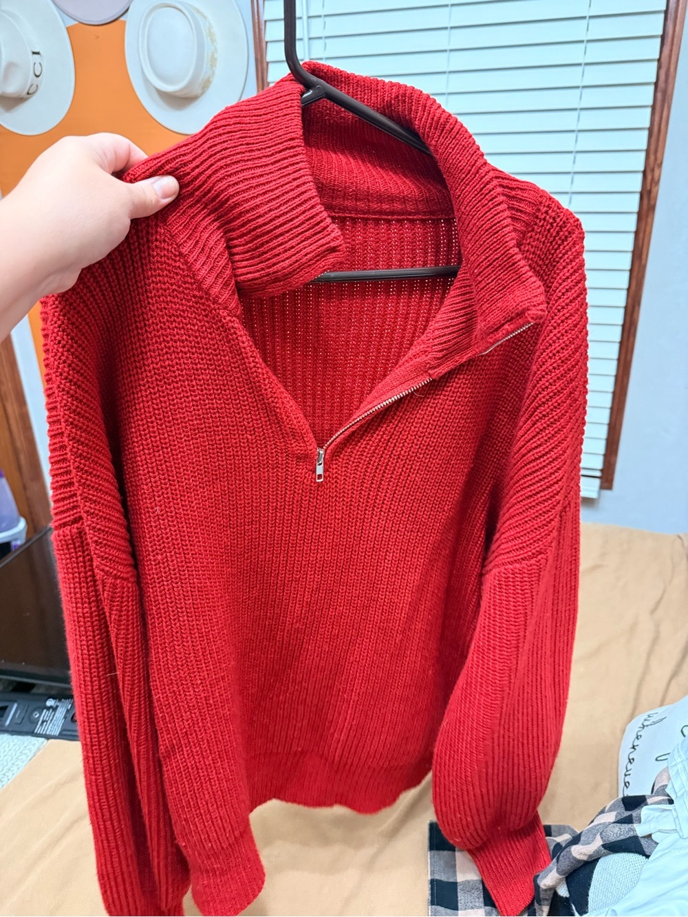 SHEIN Red Half-Zip Turtleneck Sweater